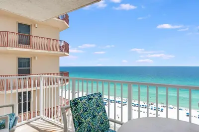 a balcony with a view of the beach at Dunes of Panama 1506 in Panama City Beach