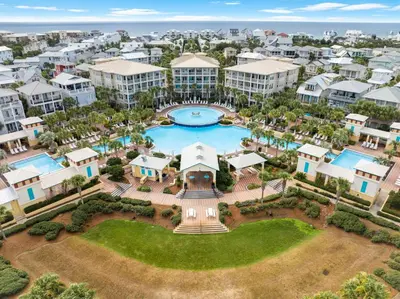 an aerial view of the pool at the resort at Ocean Ayer Carriage House by 30A Escapes in Rosemary Beach