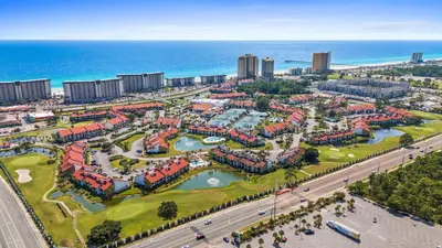 an aerial view of a resort near the ocean at Edgewater Beach View Villas #3304 in Panama City Beach