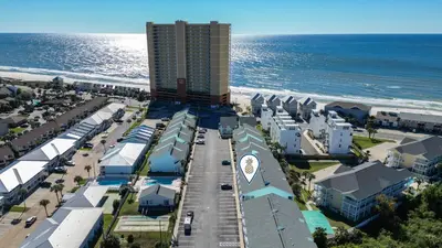 an aerial view of a city with the beach at Southwinds I-5 in Panama City Beach