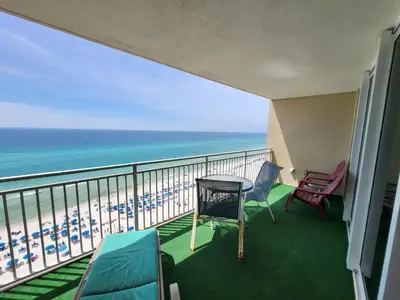 a balcony with a view of the beach at Fabulous Views at Emerald Beach in Panama City Beach