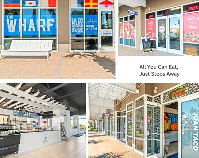 a collage of four pictures of a store at BeachFrnt 2 Hottub 5 Pools Jet Ski in Panama City Beach