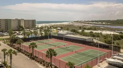 an aerial view of a tennis court on the beach at Pinnacle Port B3-706 in Panama City Beach
