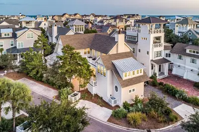an aerial view of a residential neighborhood with houses at Our Tree House by Oversee 30A in Inlet Beach