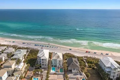 an aerial view of a beach with condos at Rays on 30A in Santa Rosa Beach