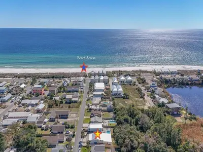 an aerial view of a beach with houses and the ocean at Salt & Sea B in Panama City Beach