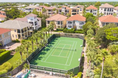an aerial view of a tennis court in a villa at Sandy Shenanigans by Blu Skye! -New to Management 2025! in Panama City Beach