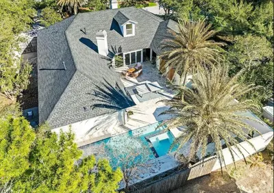an overhead view of a house with a swimming pool at Saltaire-2 in Santa Rosa Beach