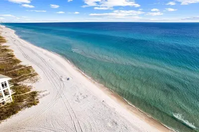 an overhead view of a beach and the ocean at Grandy 30A in Inlet Beach