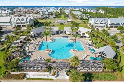 an aerial view of the pool at the resort at The Tipsy Turtle in Inlet Beach