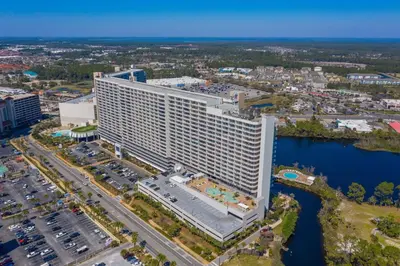 an aerial view of a large hotel building at Laketown Wharf #1919 in Panama City Beach
