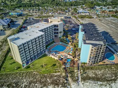 an aerial view of a hotel and a resort at Seaside Villa - Ocean View Studio in Panama City Beach