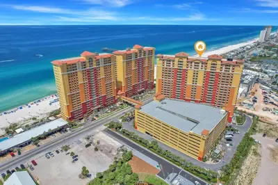 an aerial view of a resort on the beach at Salt and Shore Escape - Sleeps 7 in Panama City Beach