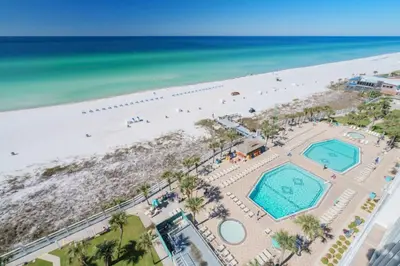 an overhead view of the beach and the ocean at Sunrise Sunset - Full Ocean Views in Panama City Beach