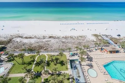 an aerial view of the beach at the resort at Sunrise Sunset - Full Ocean Views in Panama City Beach