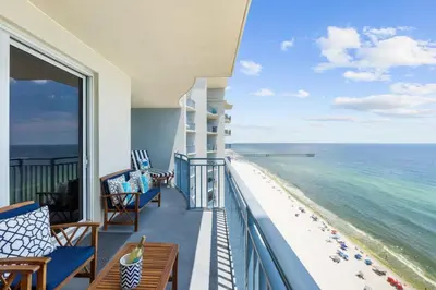 a balcony with a view of the beach at Sterling Breeze Unit 2106 in Panama City Beach