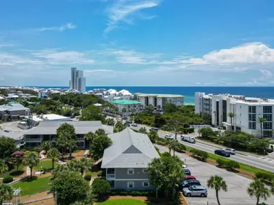 an aerial view of a city with the ocean at Sunny Daze at Beachwood Villas - Walk to Beach Outdoor Pools & More in Santa Rosa Beach