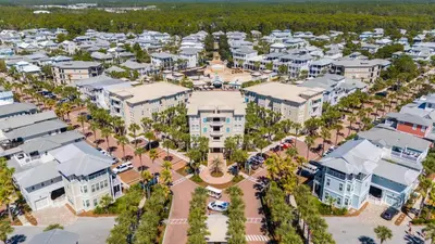 an aerial view of a resort with a parking lot at Lagoon Lounge in Seacrest