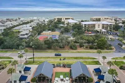 an aerial view of a town with the ocean at The Rosemary Pearl - Pool & Free Beach Shuttle in Seacrest