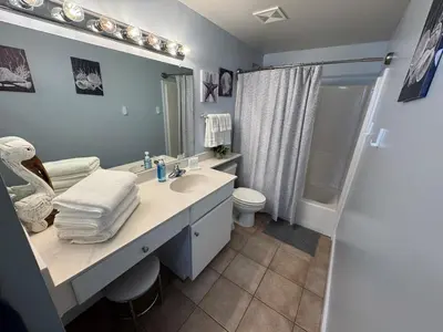 a bathroom with a sink and a toilet and a shower at SHORES of PANAMA 315 in Panama City Beach