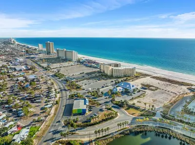 an aerial view of the beach and the ocean at Beach Front Ocean View Condo - Top of the Gulf 615 in Panama City Beach