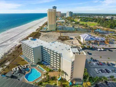 an aerial view of a hotel and the beach at Beach Front Ocean View Condo - Top of the Gulf 615 in Panama City Beach