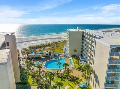 an aerial view of a hotel and the beach at Beach Front Ocean View Condo - Top of the Gulf 615 in Panama City Beach