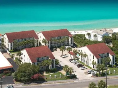 an aerial view of a town with houses and cars at Palms B4 in Santa Rosa Beach