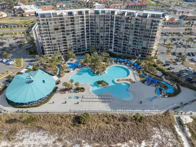 an aerial view of a resort with a swimming pool at 1107 Edgewater T3 Beach Resort in Panama City Beach