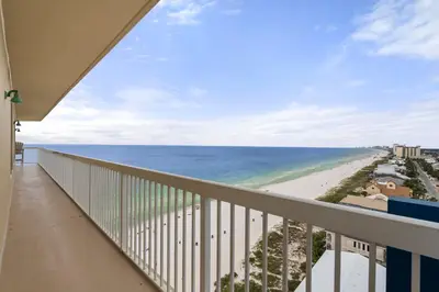 a balcony with a view of the beach at 1209 Seychelles in Panama City Beach