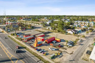 an aerial view of a town with a parking lot at Salty Soul in Panama City Beach