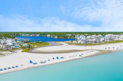an aerial view of the beach at the resort at 30A Eastern Shores Condominiums by Panhandle Getaways in Santa Rosa Beach