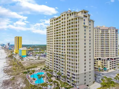 an aerial view of a large apartment building at Grand Panama Beach Resort Tower 2 by Panhandle Getaways in Panama City Beach