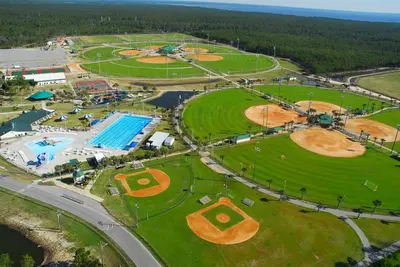 an aerial view of a water park with a pool at Shell House of Horizon South in Panama City Beach