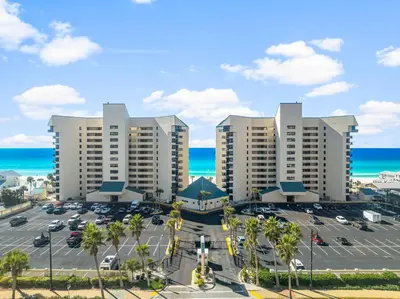 an aerial view of the apartment buildings at the beach at Sunbird of Panama City Beach 503E in Panama City Beach
