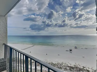 a view of the beach from a balcony at Edgewater Tower III #705 in Panama City Beach