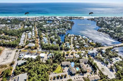 an aerial view of the ocean lodge resort and marina at Coastside in Santa Rosa Beach