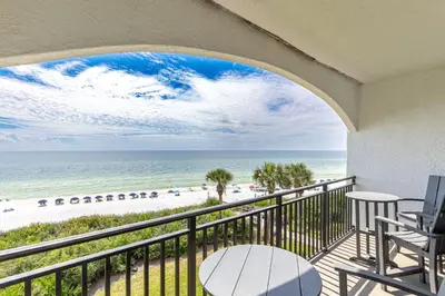 a balcony with a view of the beach at Sea Palms in Santa Rosa Beach