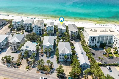 an aerial view of a resort with the beach at 4 BR GULF Front Condo, Bikes, & Community Pool in Seagrove Beach