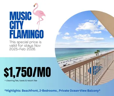 a flyer for a music city flamingo resort at the beach at Music City Flamingo at Sunrise Beach Resort #705 by Nautical Properties in Panama City Beach