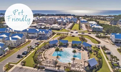 an aerial view of a resort with the words pet friendly at Pet Friendly - Prominence on 30A by Panhandle Getaways in Watersound Beach