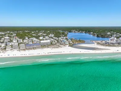 an aerial view of a beach and the ocean at Book Me Baby! You are in Luck! I Am Gulf Front! in Santa Rosa Beach