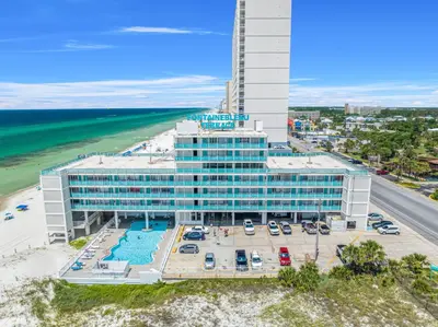 an aerial view of a hotel and the beach at Fontainebleau 428 in Panama City Beach