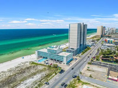 an aerial view of a city and the ocean at Fontainebleau 428 in Panama City Beach