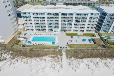 an aerial view of a hotel on the beach at Mariner West 508 in Panama City Beach