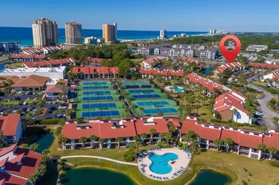 an aerial view of a resort with a pool at Edgewater Resort Villa Beach, Pools,Golf in Panama City Beach