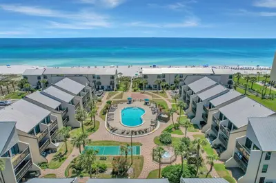 an aerial view of a resort with a pool and the beach at Largo Dream at Largo Mar in Panama City Beach