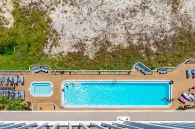 an overhead view of a swimming pool at a resort at Forever Fun at Ocean Reef in Panama City Beach
