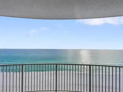 a view of the beach from a balcony at Emerald Isle l Beachfront l Amazing beach views l Heated Community Pool l Fitness center in Panama City Beach
