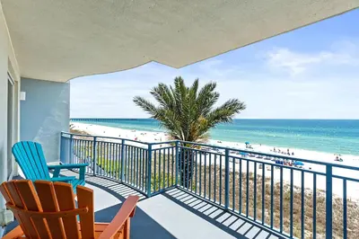 a balcony with a view of the beach at Sterling Breeze 307 by Emerald Coast Retreats in Panama City Beach